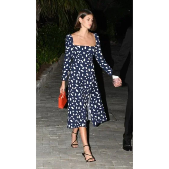 Reformation 0 Iconic Sigmund Dress $248 Long Sleeve Square Neck Midi Navy Blue - Picture 4 of 12